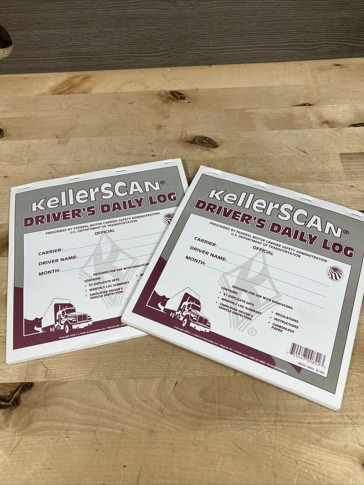 2 Pack J.J. Keller Kellerscan Driver’s Daily Log Book New