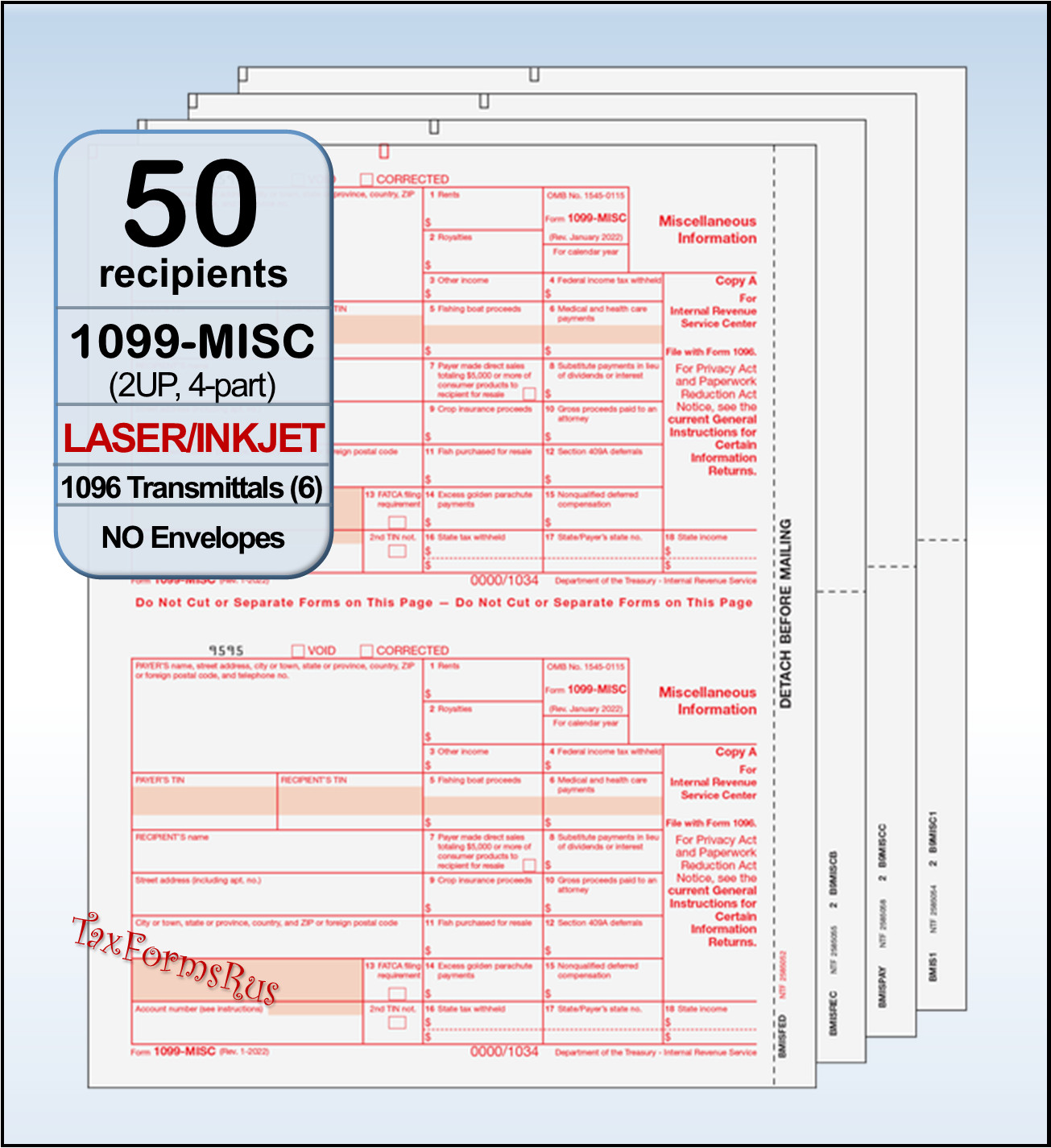 2023 IRS Tax Form 1099-MISC Laser 50 recipients+(6)1096 #MISCS405 2UP 4pt NO Env