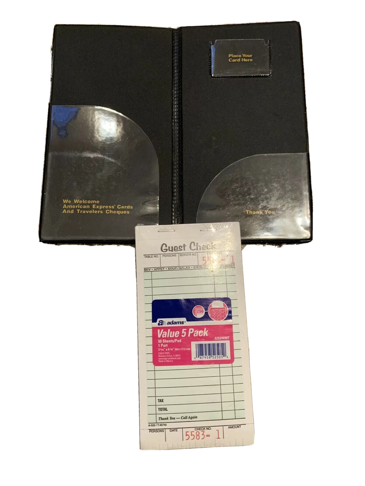 Adams Guest Check Pads, White, Value 5 Pack X 50 Sheets/Pad W/ Check Holder Pad