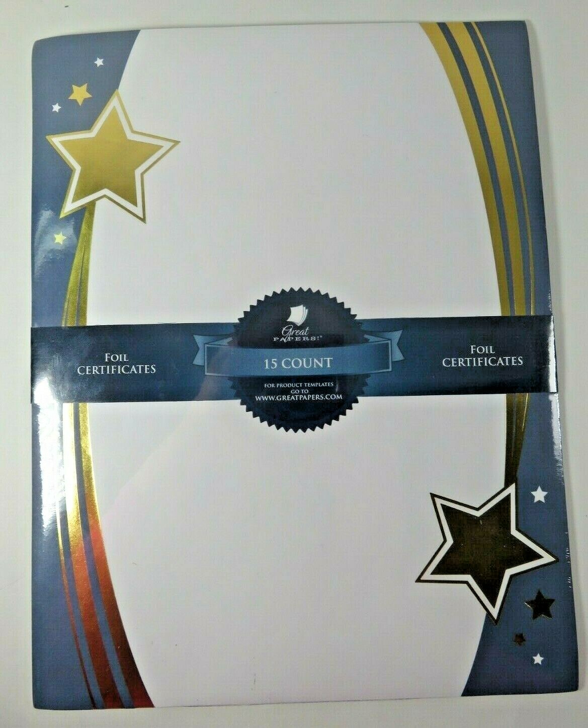 Great Papers! Gold Star Foil Certificates 8.5 X 11 Navy Blue 2 Packs of15 Sports