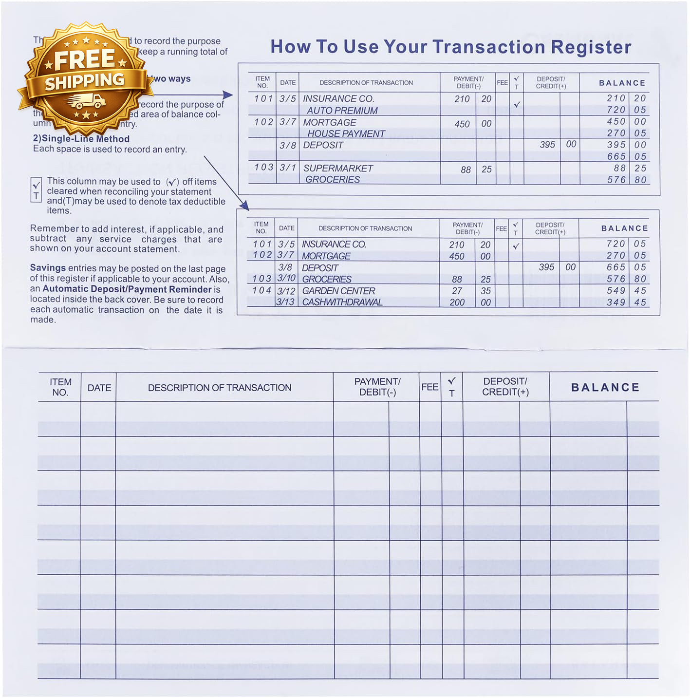 20 Pack Checkbook Register Check Registers for Personal Blank Ledger