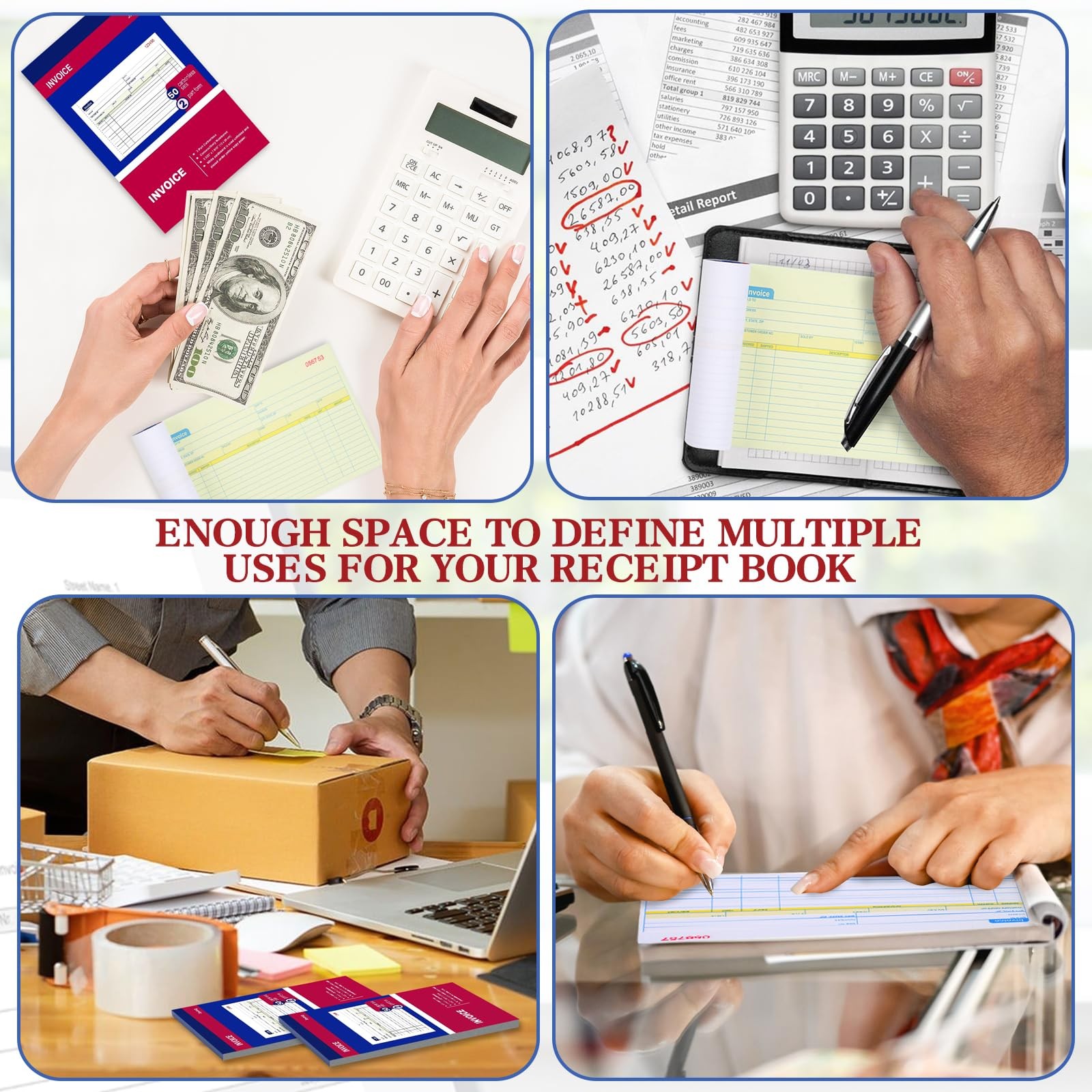 4 Packs Invoice Book for Small Business 2-Part Carbonless, 5-1/8”x7-29/32” Recei