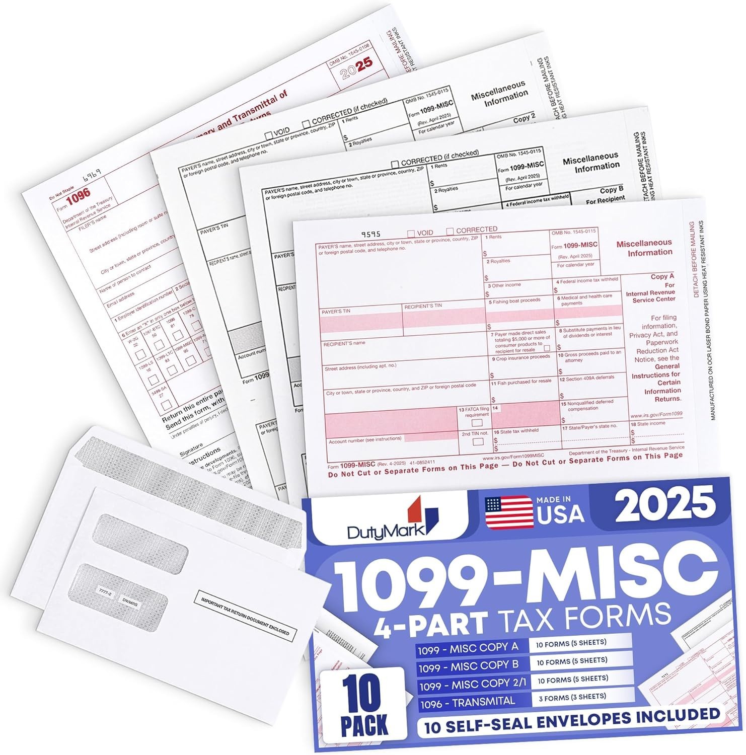 2025 DuryMark 1099 MISC Forms – Tax Kit with QuickBooks Compatibility