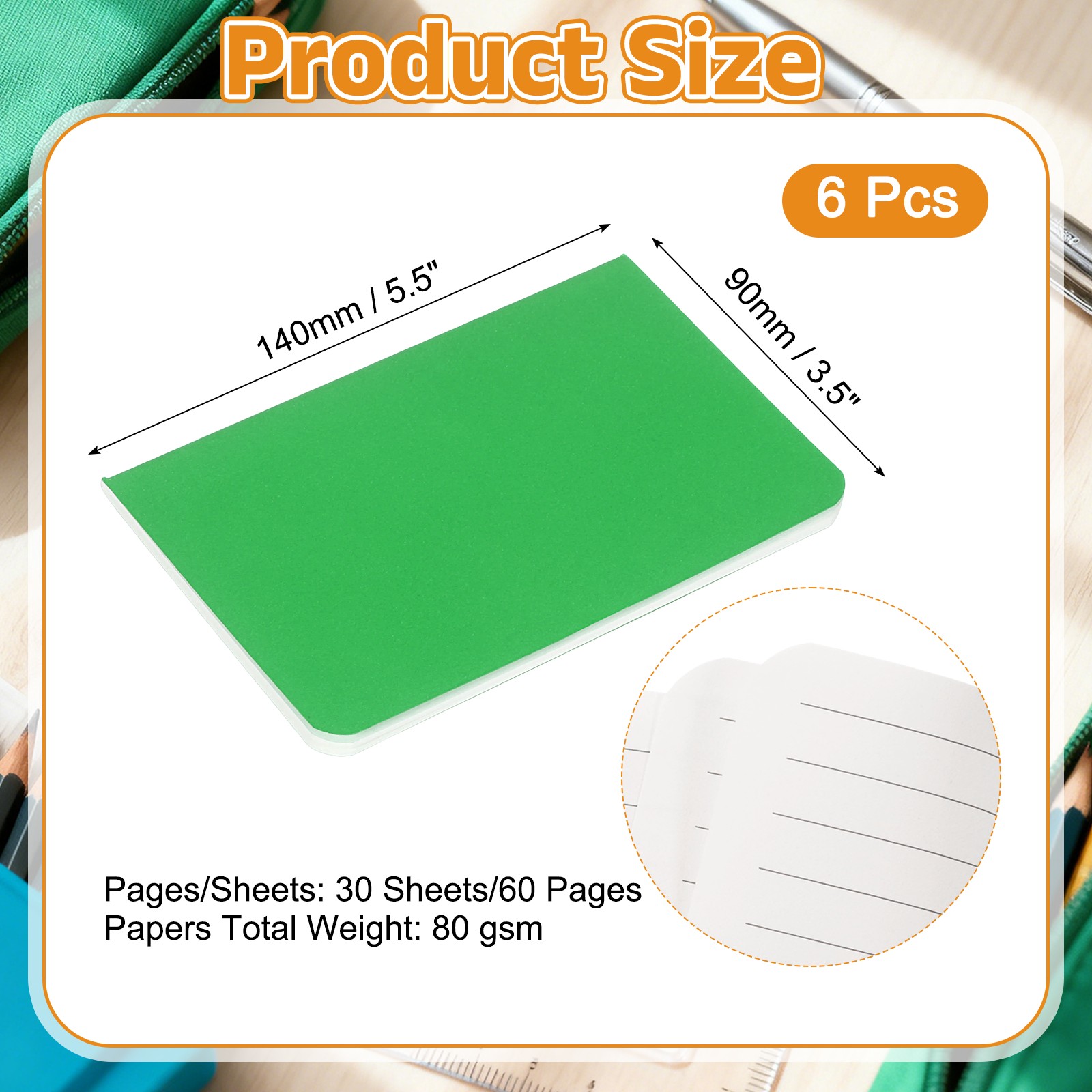 6 Pack A6 Notebook, A6 Journal Mini Notebook Pocket Kraft,Dark Green