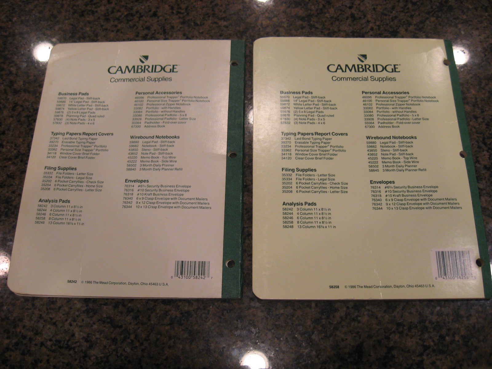 Vintage 80’s 1986 Mead CAMBRIDGE 8 & 3 Green Tint Column Pads (READ DESCRIPTION)