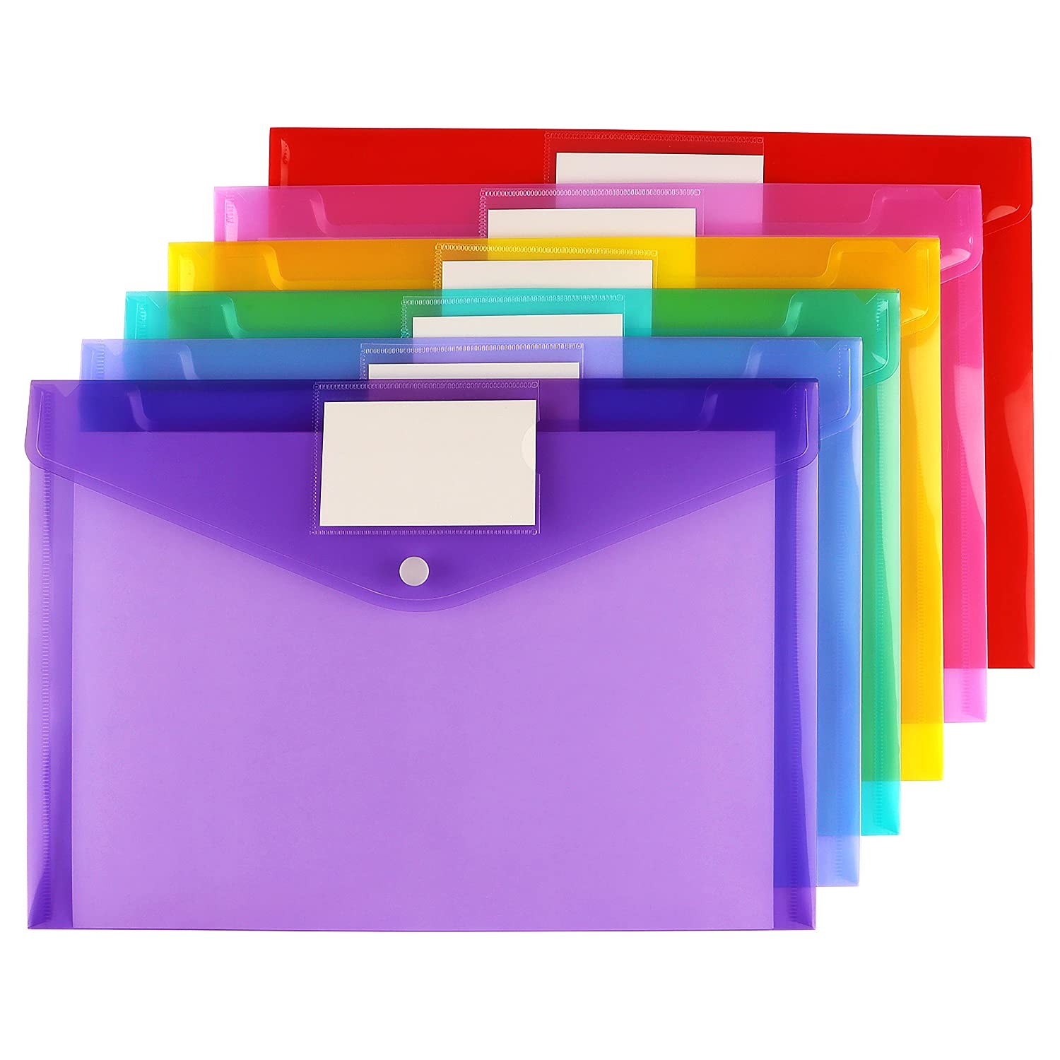 6 Pack Clear Document Folders Plastic 15.55 x 8.73 x 0.52 inches, 6 Color