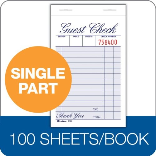 Adams Guest Checks Pack White 100 Sheets Thank You Printed Consecutive Numbering