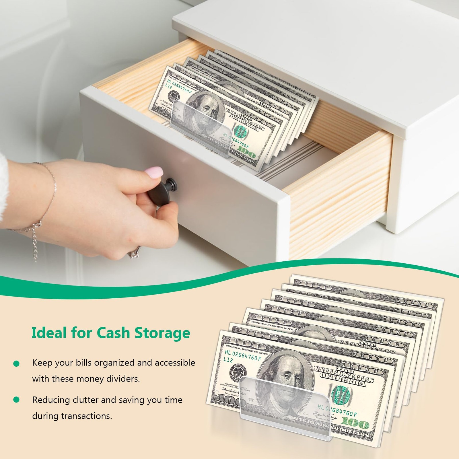 2 Packs Acrylic Mail Organizer Plastic Desk Cash Tray,7 Section Transparent