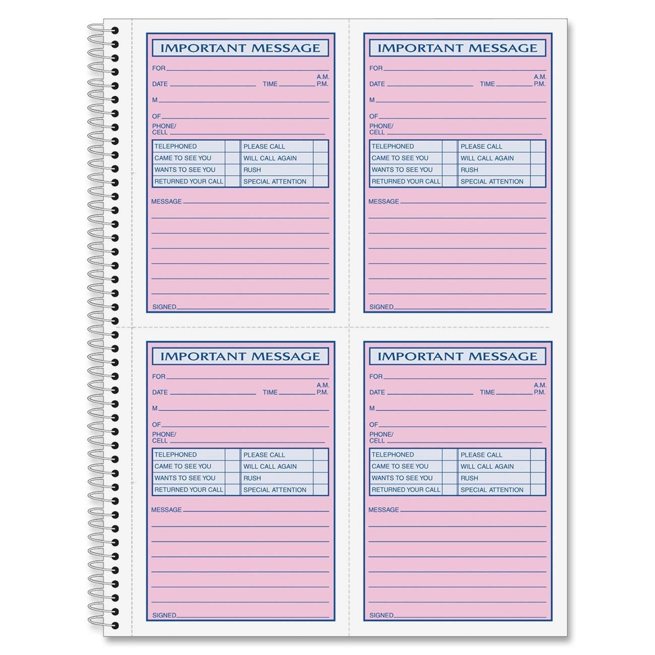 Adams Spiral Bound Phone Message Book, Carbonless 1 Pack, White/Canary