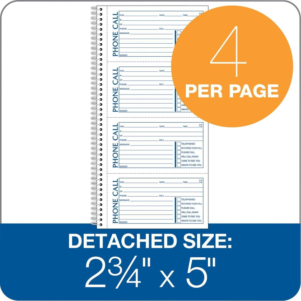 Recycled Phone Message Book, 2-Part Carbonless, 4 Messages per Page, 400 Sets/Bo