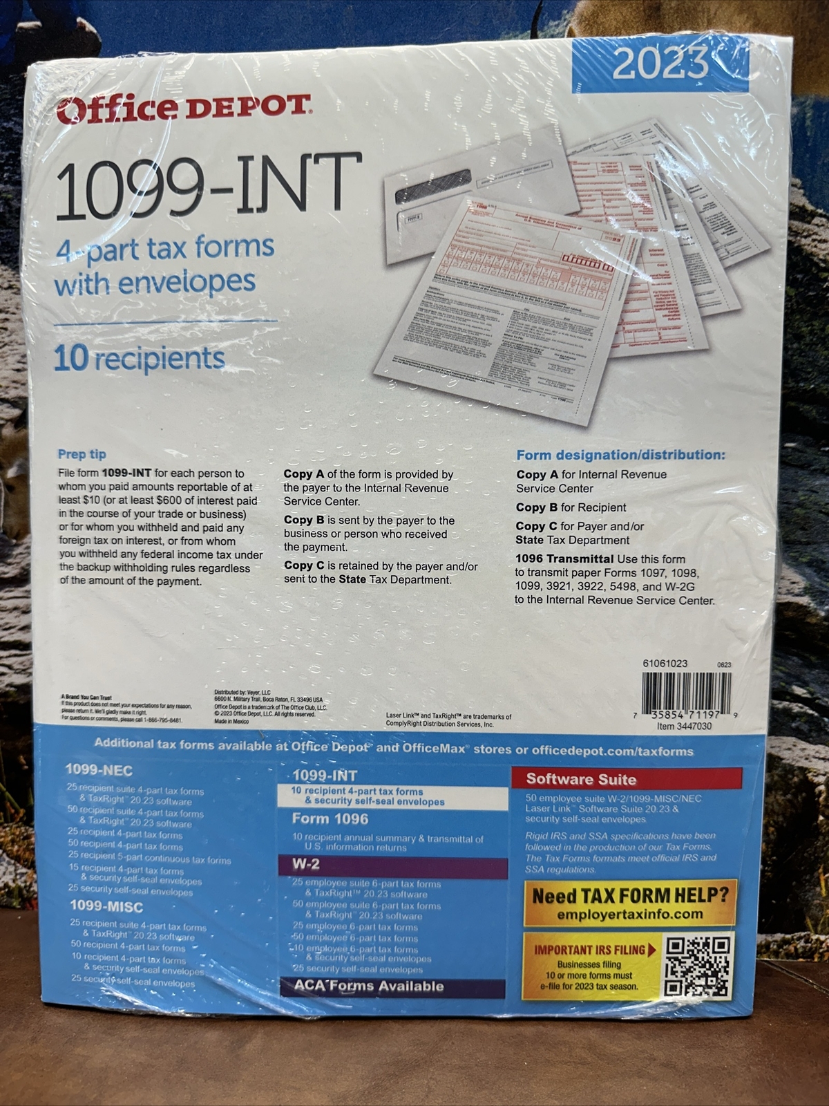 2023 Office Depot 1099-INT Tax Forms w Envelopes 4-Part 10-PK Staples USA 2023