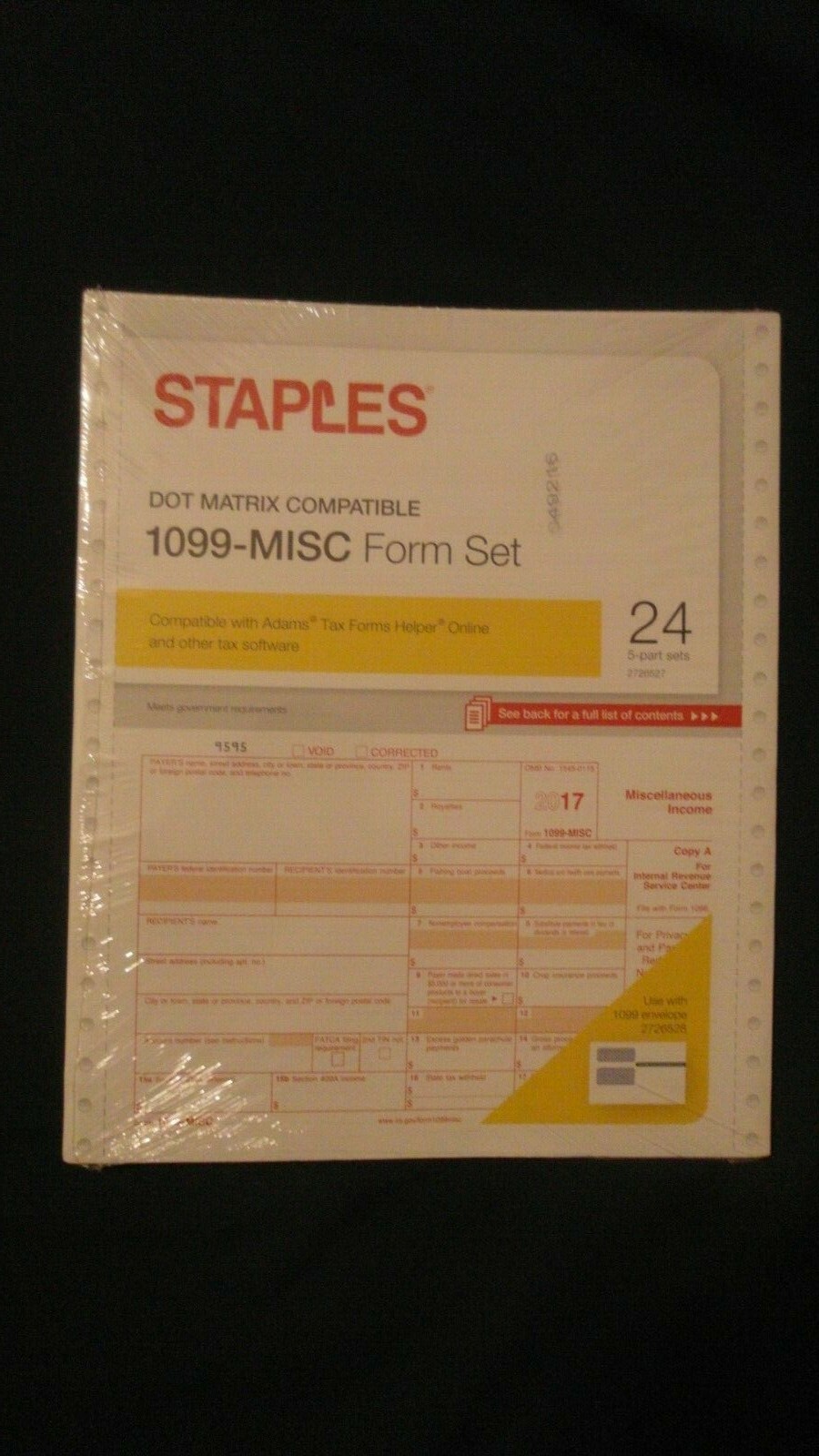 24 Count Pack Staples 2017 Dot Matrix IRS Tax Form 1099-Misc 5-Part Form Sets