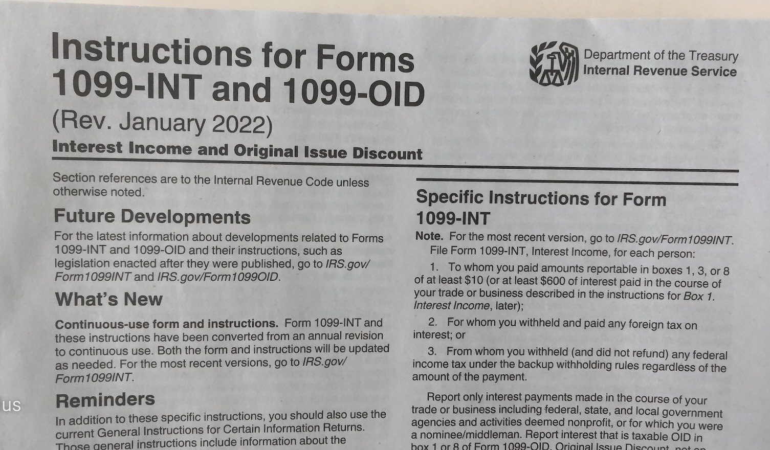 5 SHEETS 1099-OID IRS Original Issue Discount & 1096 Transmittal Forms