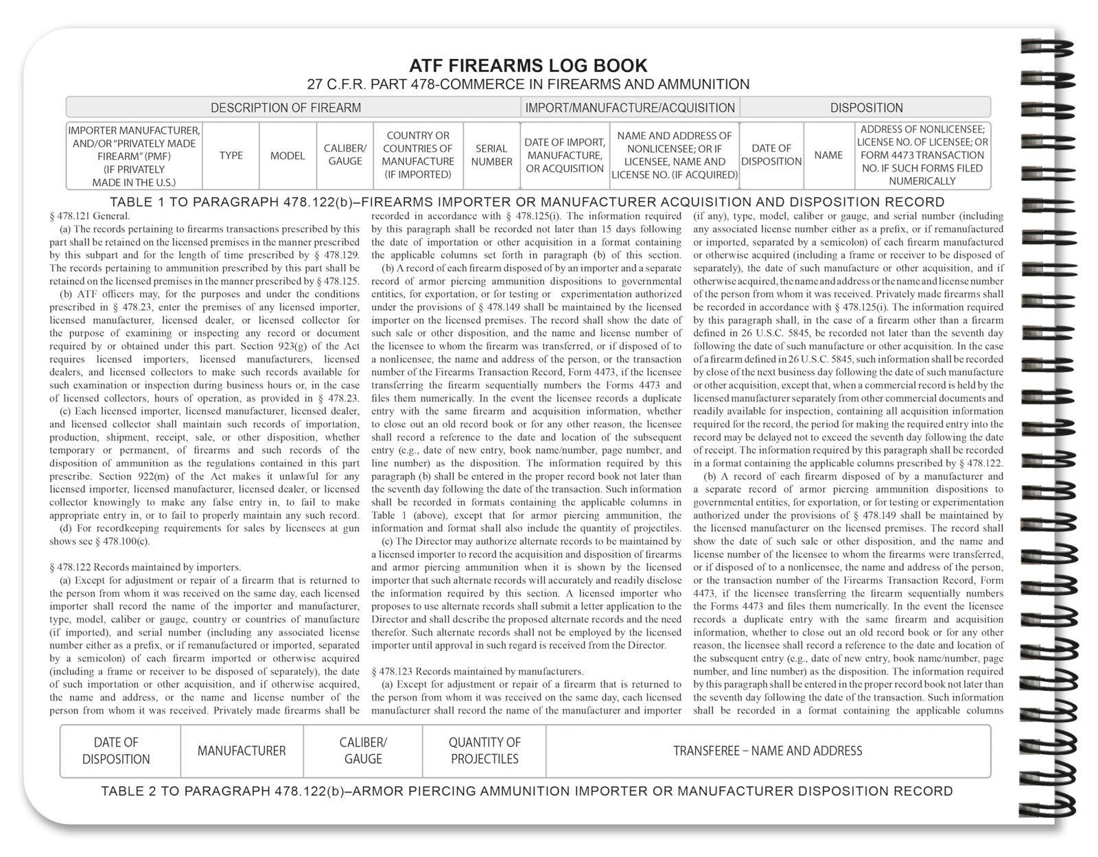 BookFactory ATF Log Book/Firearms Acquisition & Disposition Record 100 pages