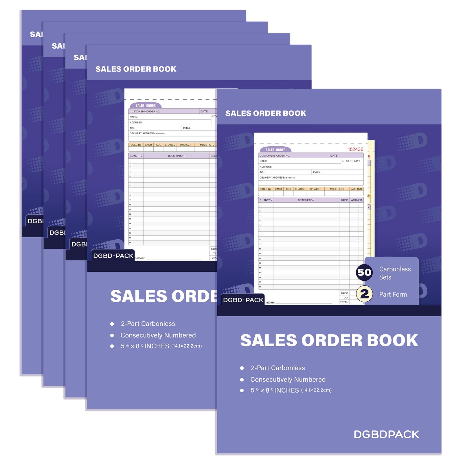 Sales Order Book 5 Pack, 2 Part Carbonless Invoices, White/Canary, 5-9/16 x 8…