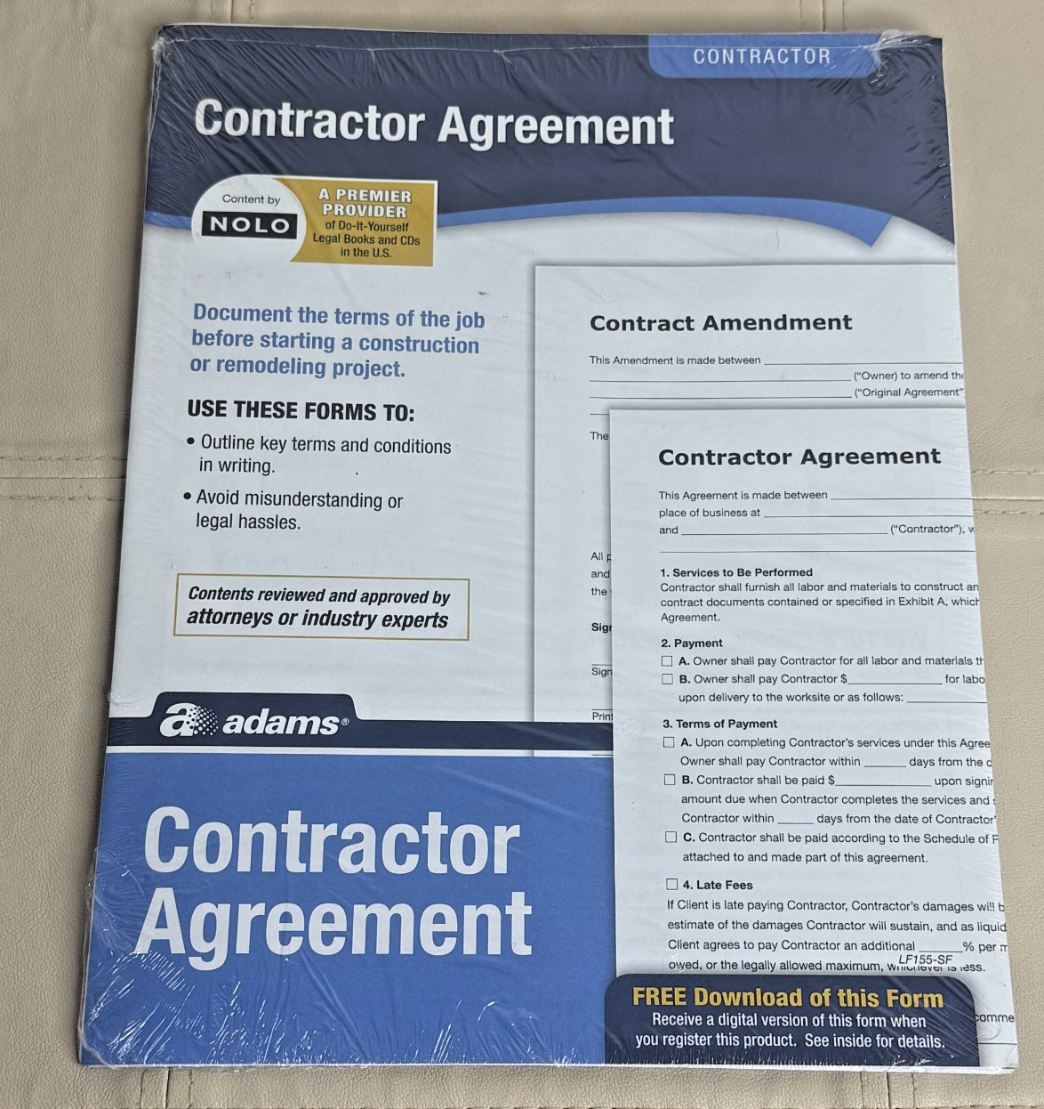 Adam’s Contractor Agreement Forms Free Download LF155