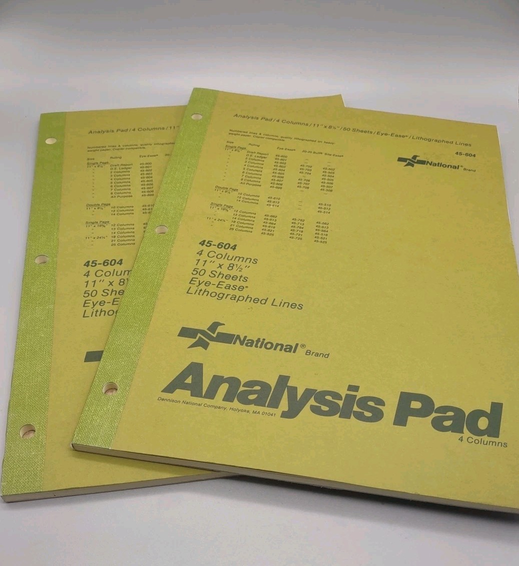 X2 National Brand Analysis Pads 4 Column 45-604 VTG New 50 Sheets 11×8.5 Ledger