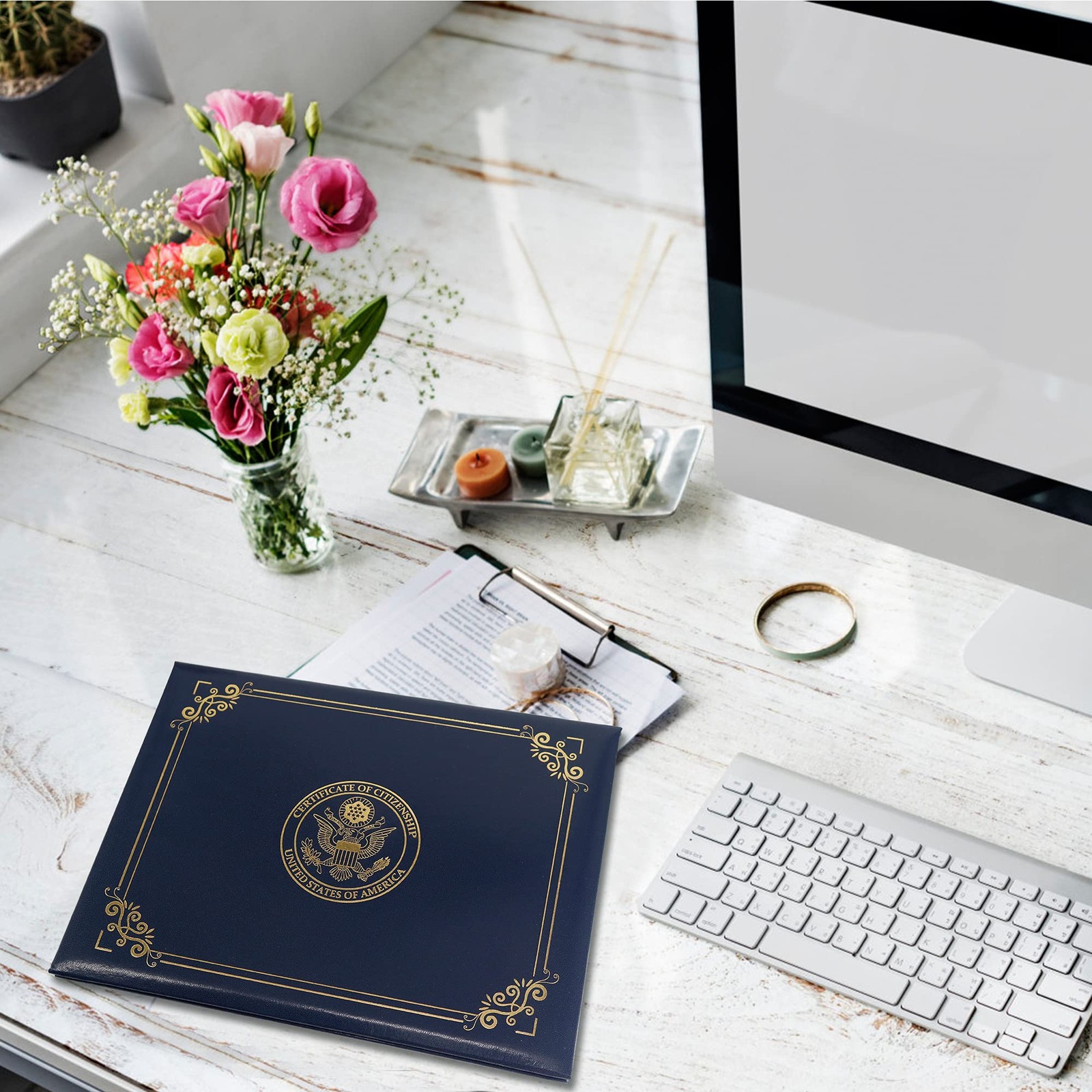 GraduationMall US Citizenship Certificate Holder Naturalization 8.5*11, Navy