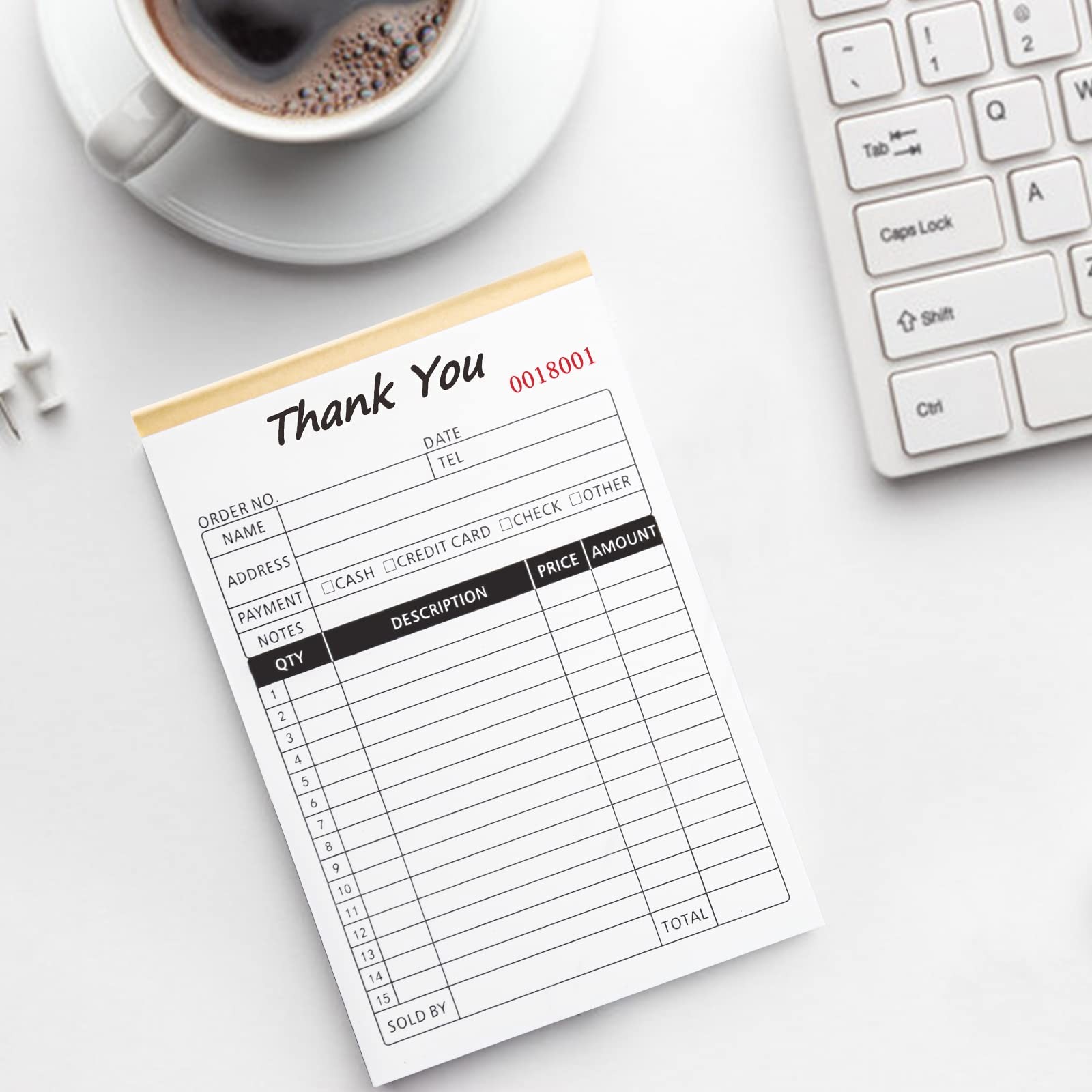 Carbonless Sales Invoice Book, 2-Part Order Forms for Small Business, 50 Sets