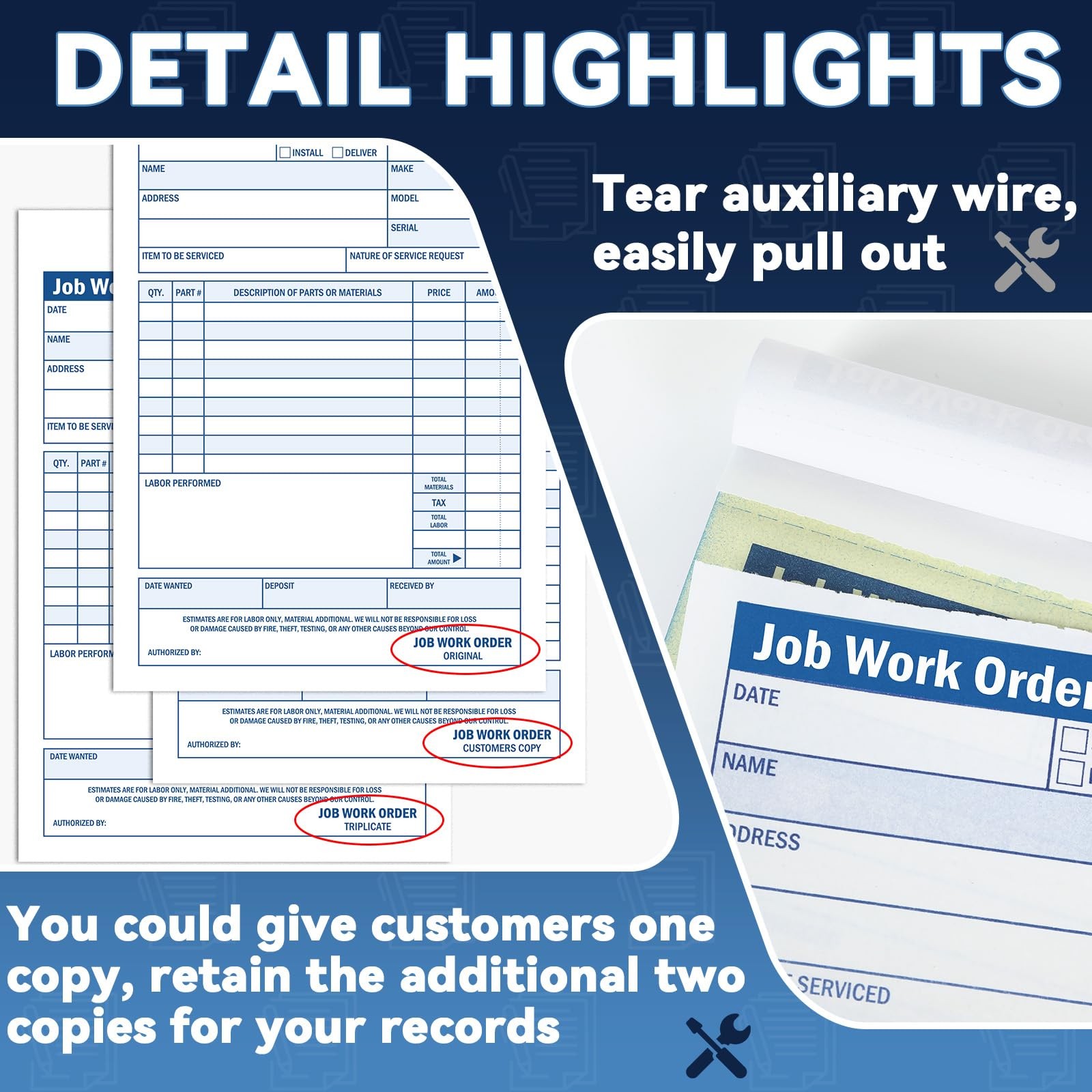 2 Pads Job Work Order Book 3 Part Carbonless Receipt Books Work Order Forms 5…
