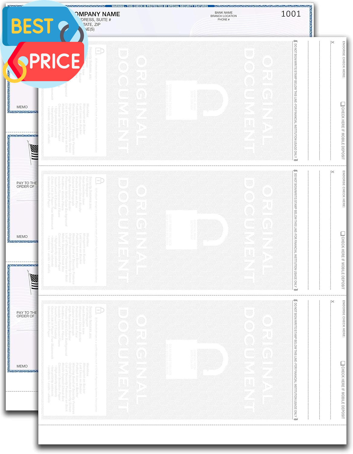 3 Checks per Page Hologram High Security Laser Check Stock | 150 Sheets/450 Chec