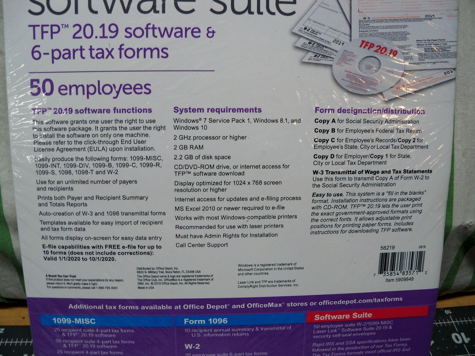 Office Depot W-2 Software Suite 2019 2-Up 6-Part 50 Pk Laser Tax Forms Staple W2