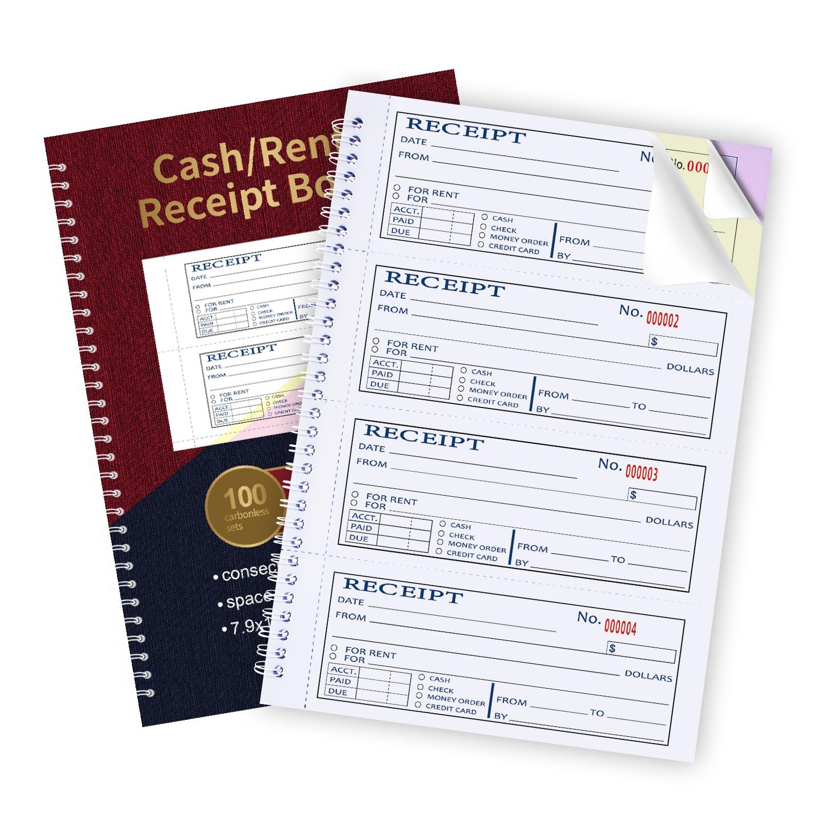 Large Money and Rent 7.9”x11.2”, Color: Single Book-3 Part Carbonless