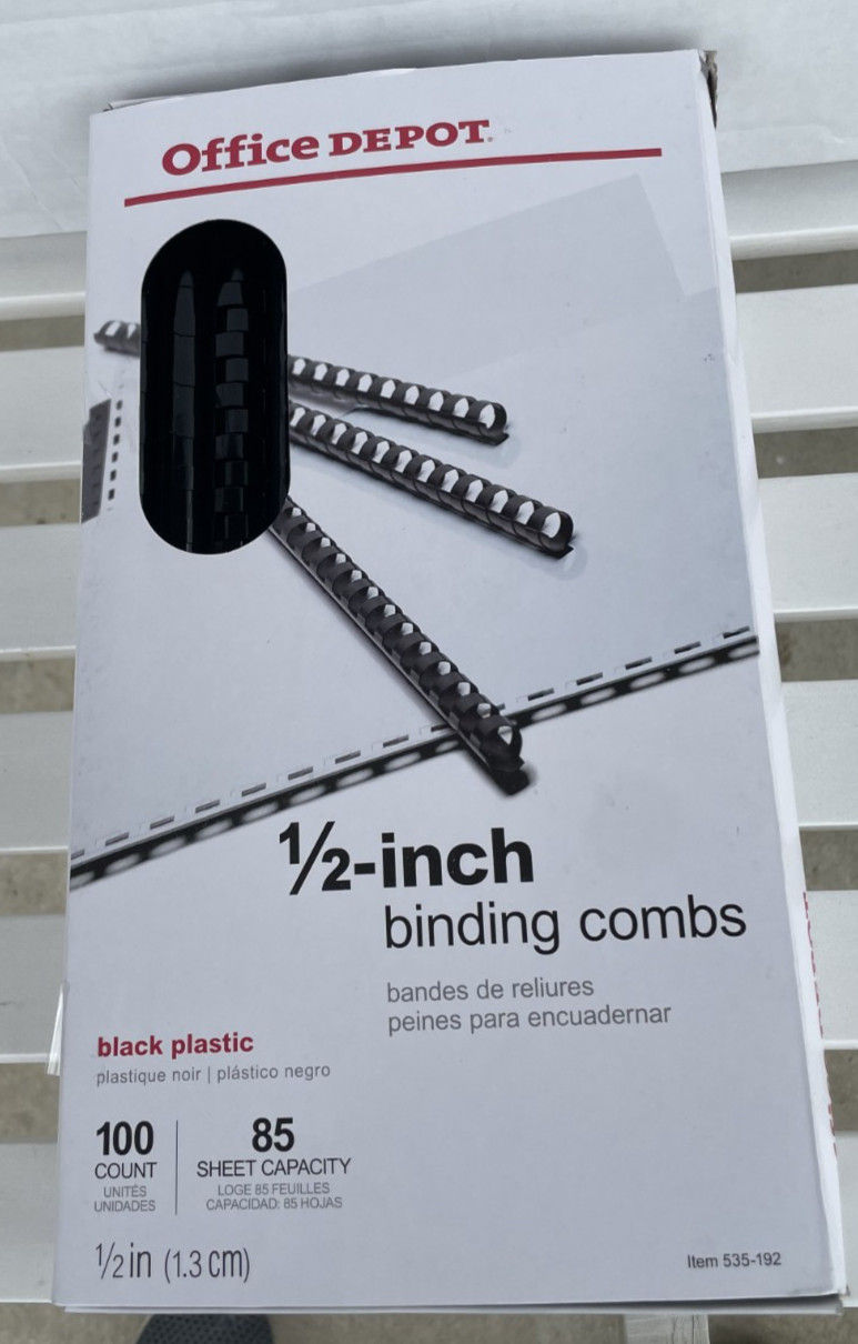 Office Depot 1/2″ Plastic Binding Combs – 100 Count – Black – Open Box I