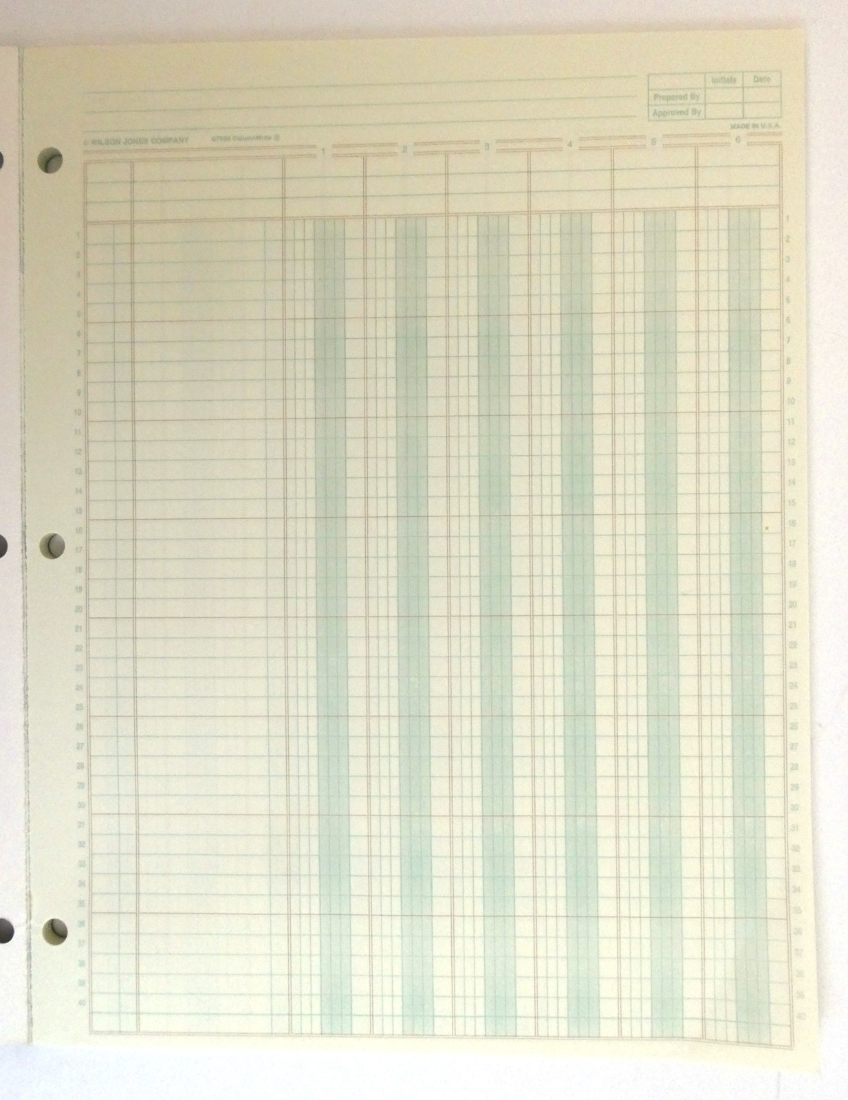 Wilson Jones 6 Column Write Columnar Analysis Pad X4 Green 11 x 8-1/2” PKG7506