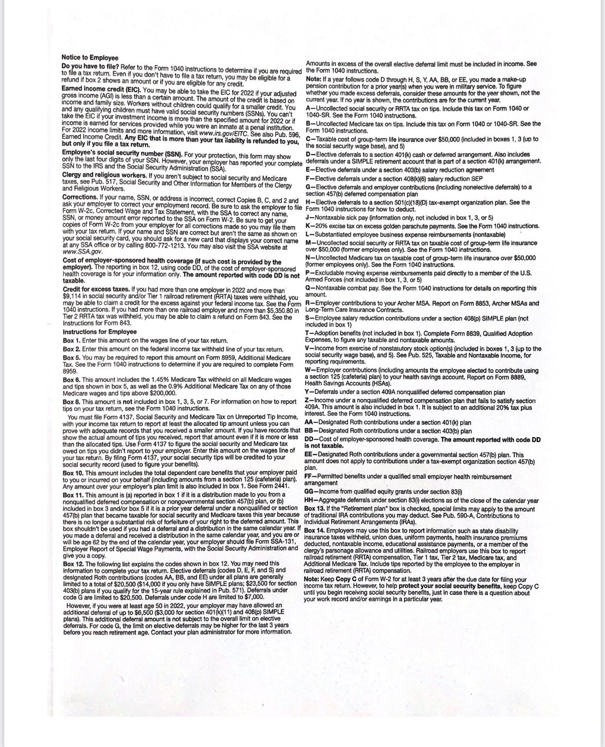 Blank W2 4 Up Tax Forms 2022 Instructions in Back of The Form 5209B (500 Pack )