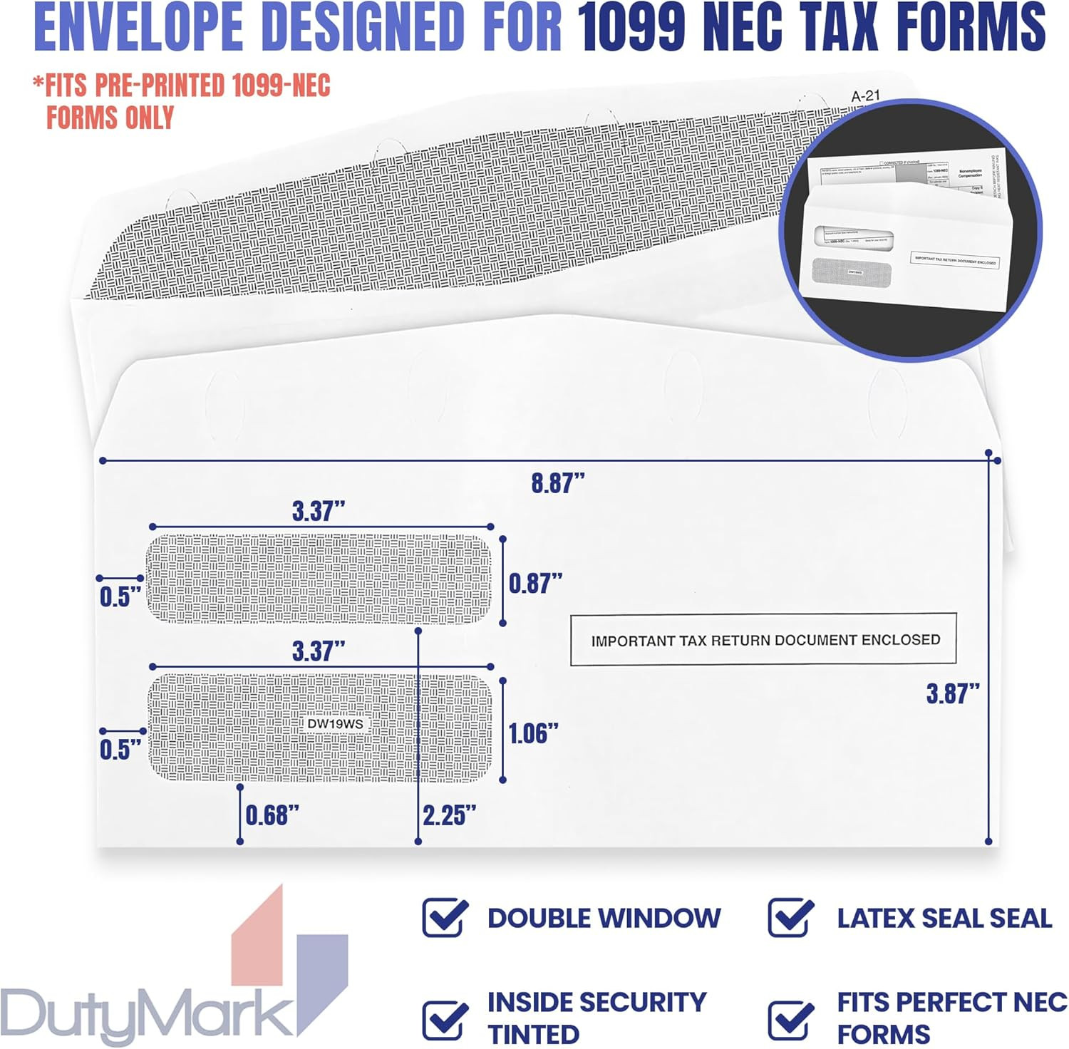 Dutymark 1099 NEC Forms 2025 for 25 Recipients 4 Part Laser Tax Forms Kit, 3 109