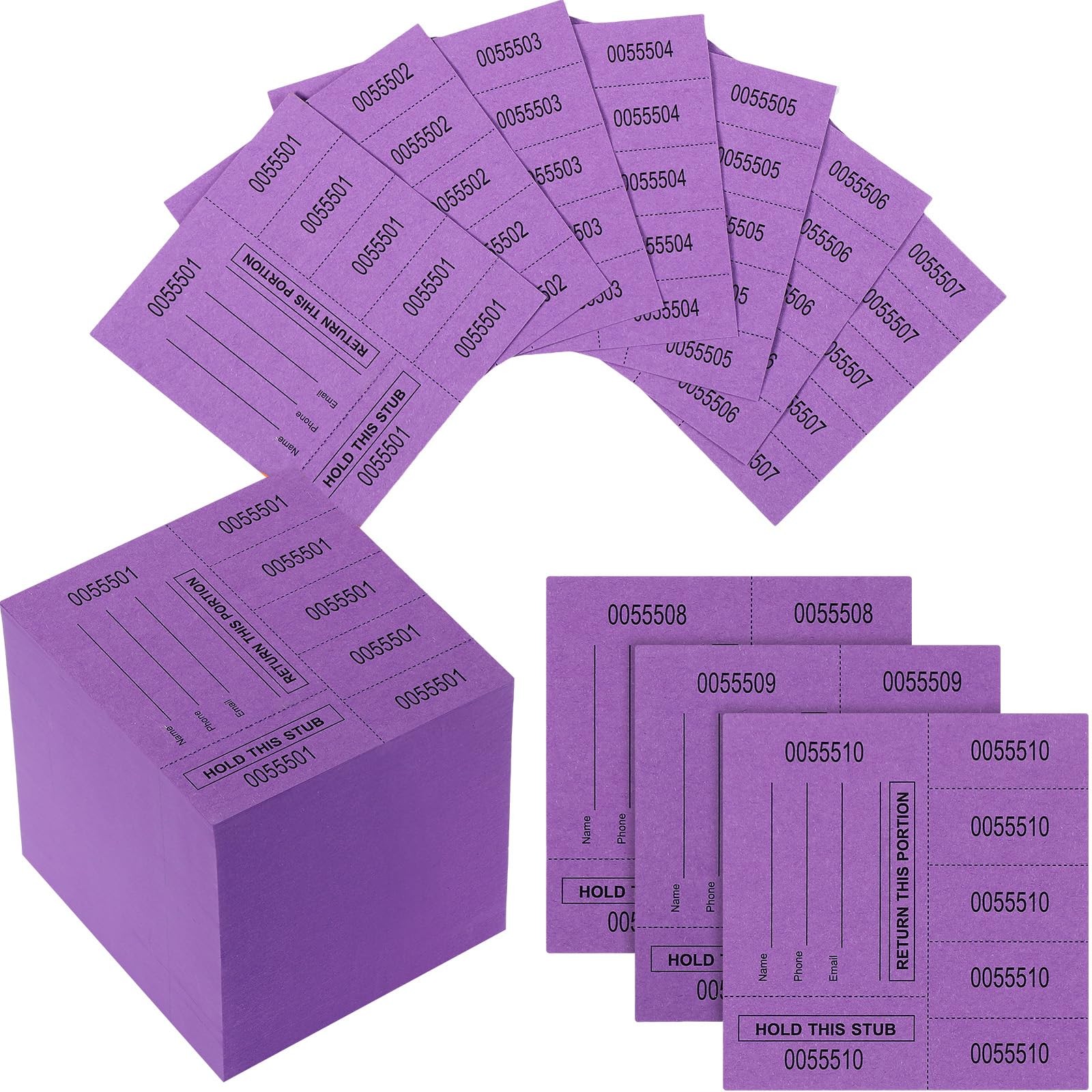 Kosiz 1000 Sheet 5 Bid Raffle Tickets Chinese Auction 5 Bid, Deep Purple