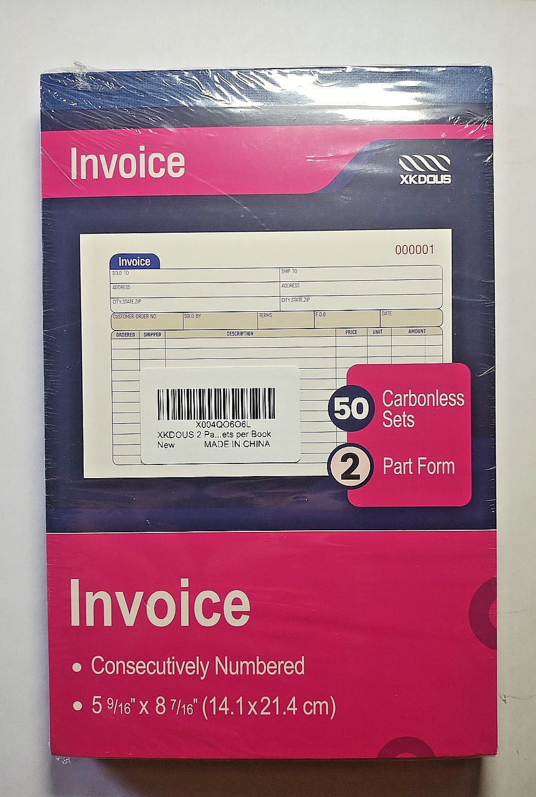 XKDOUS 2 Pack Invoice Book. 2-Part Carbonless.50 Sets per Book. Free Shipping.