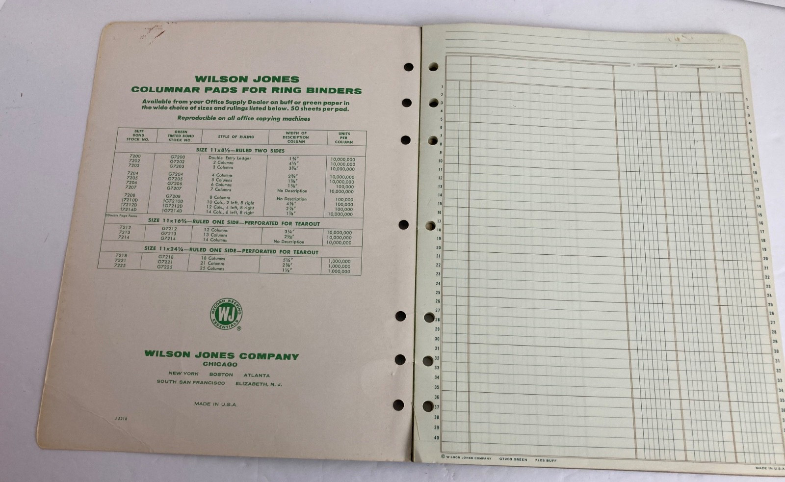 Columnar Ledger Pads 1967 Wilson Jones G7203 G7206 3 & 6 Column Vintage