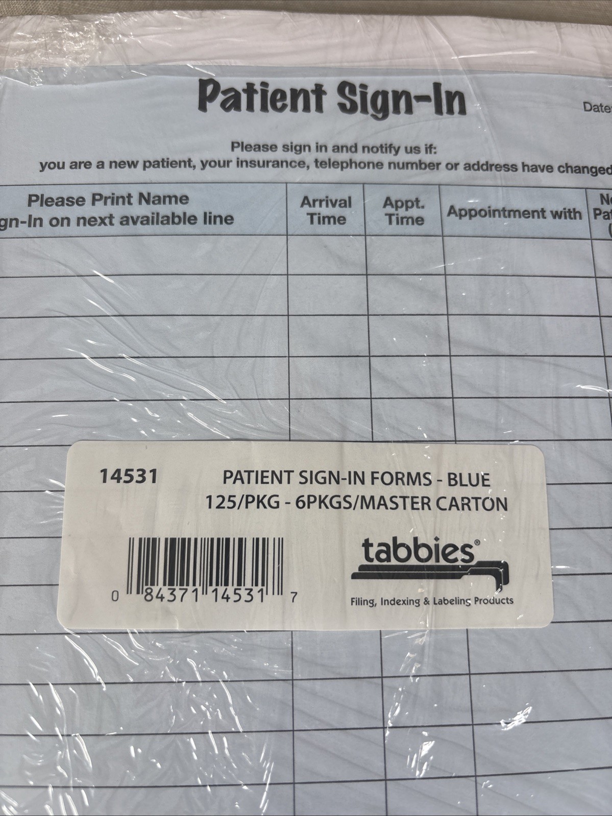 Tabbies Patient Sign-In Label Forms Color Blue 8 1/2″ x 11 5/8″ 125 Pack 14531