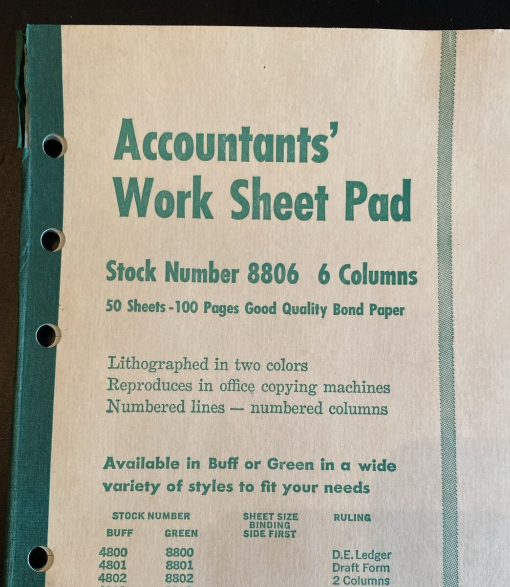 Vtg Boorum & Pease Columnar Acctg Pad 6 Column 8806 46 Unused, Blank Green Pgs