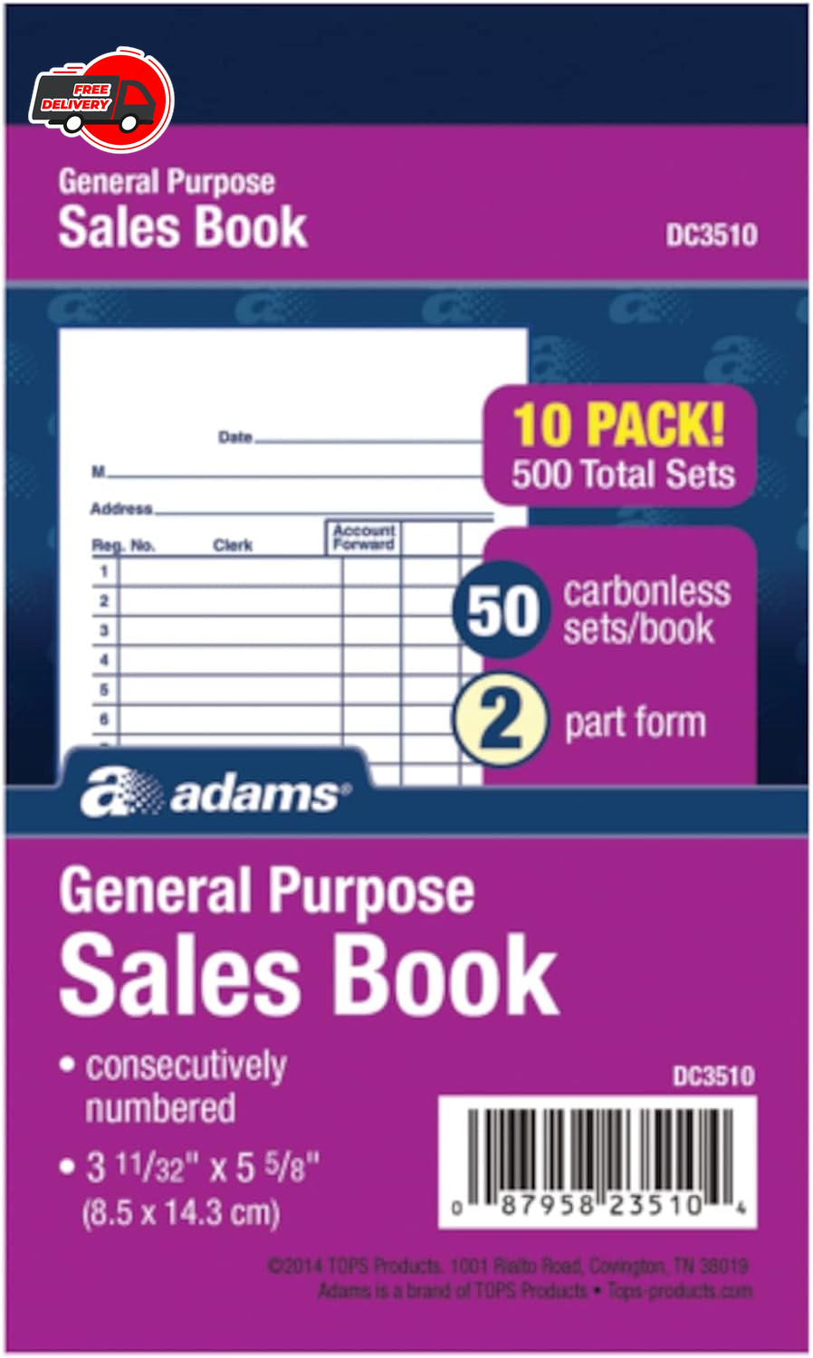 **Adams General Purpose Sales Book, Carbonless, (Pack Of 10) (DC3510)** The book