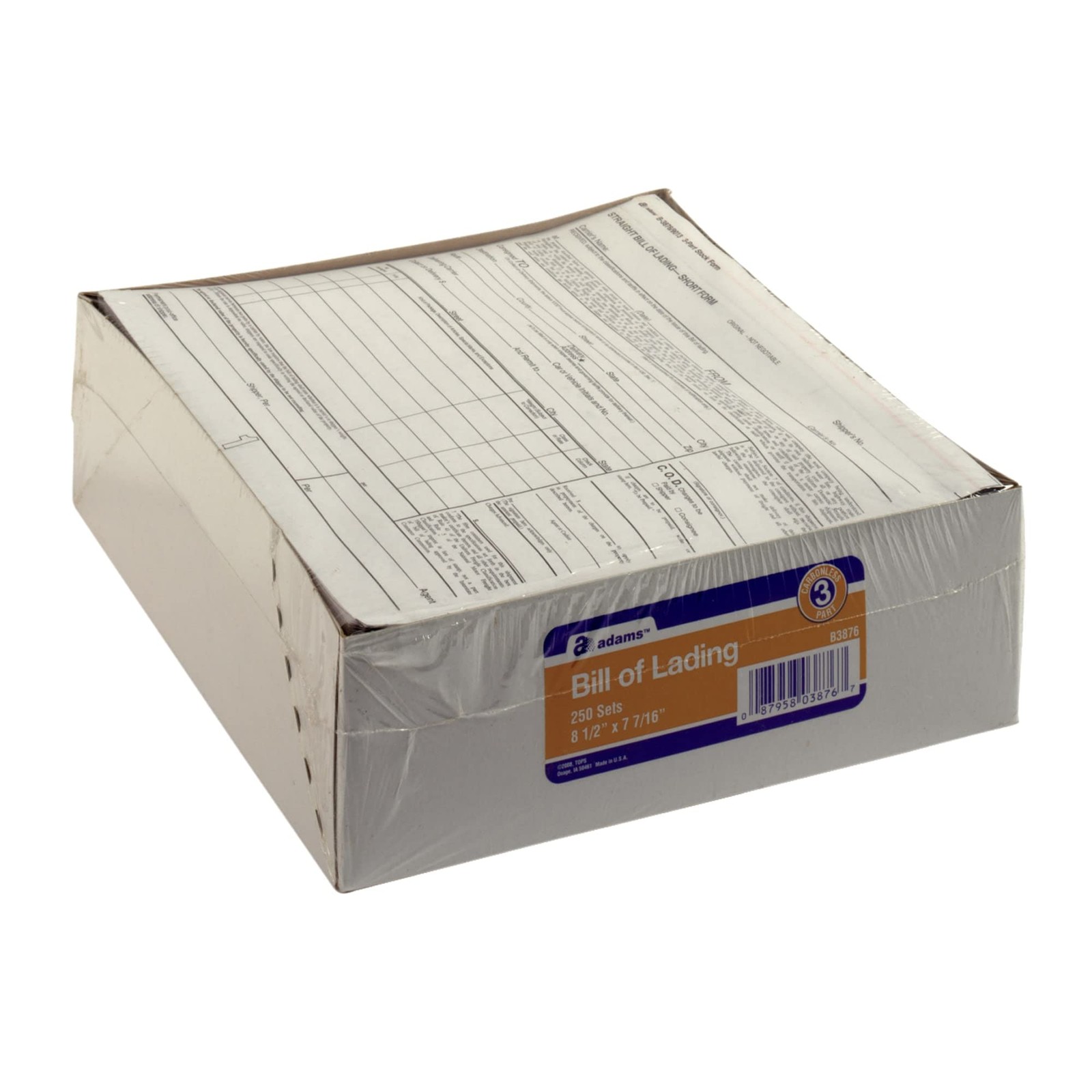 Adams Bill of Lading Short Form, 8-1/2 x 7-7/16 Inches, White, 3-Part, 250-Count