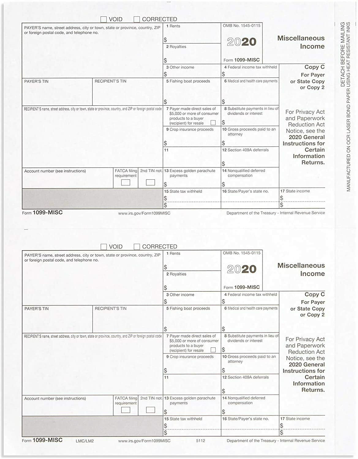 Tops 2020 1099-MISC Tax Kit and 1096, Laser Tax for 50 Recipients (Vendors)