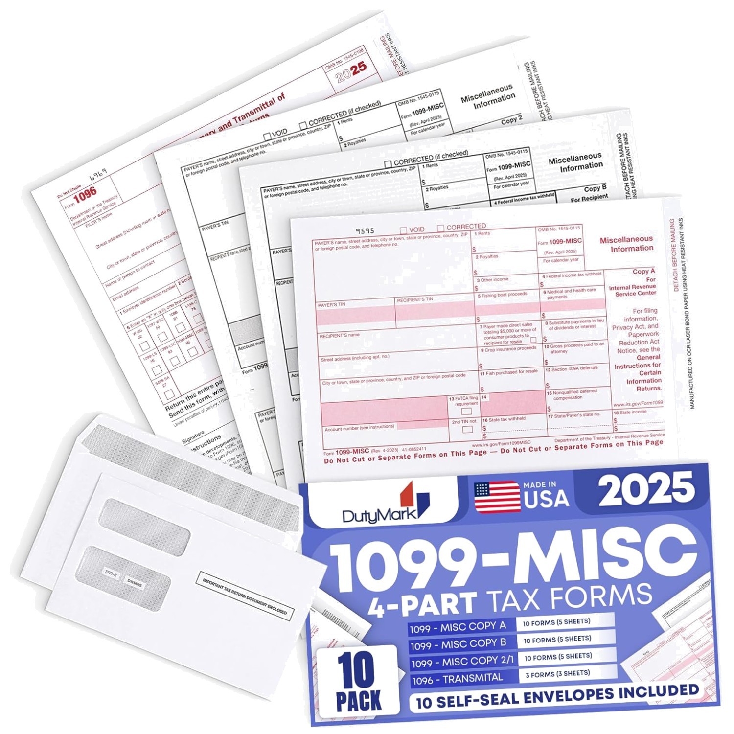 2025 DuryMark 1099 MISC Forms – Tax Kit with QuickBooks Compatibility
