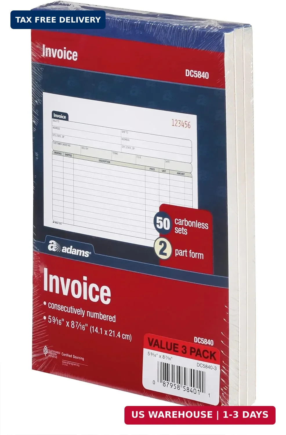 Invoice Book 3 Pack, 2 Part Carbonless Invoices, Horizontal Sales Slip, 5-9/1…