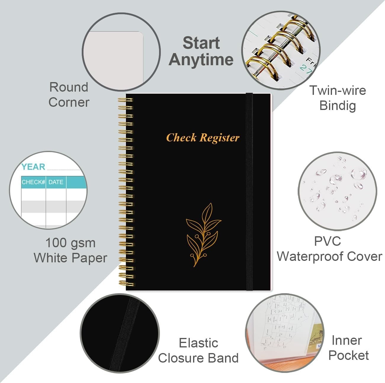 Check Register – A5 Checkbook Register for Personal Checkbook, Expense Ledger Bo