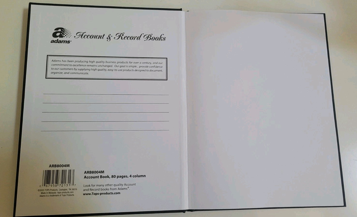 Adams Account/Ledger Book 4 Columns 7 x 9.25″ Black 80 Pages # ARB8004M
