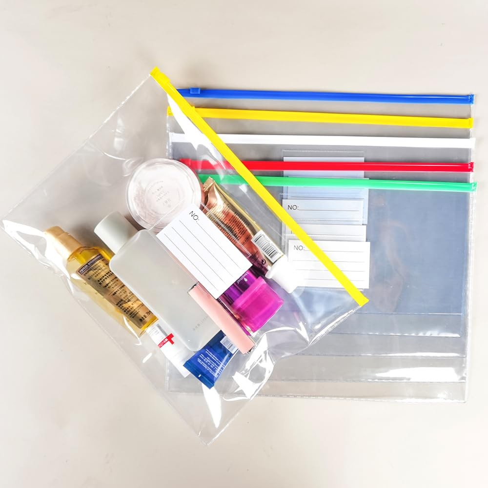BOPART 30Pcs Poly Zip 13.0″x 9.5″ (A4), Blue, Yellow, White, Green, Red
