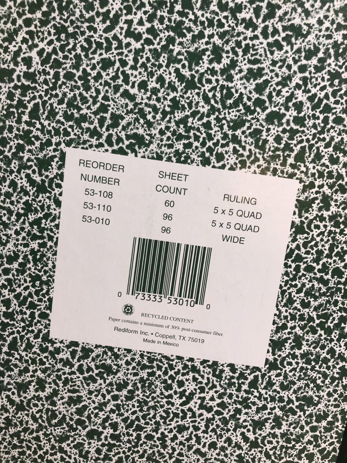 National 53-010 Lab Book, 10-1/8 x 7-7/8″, 96 Sheets, Wide Ruled NOB