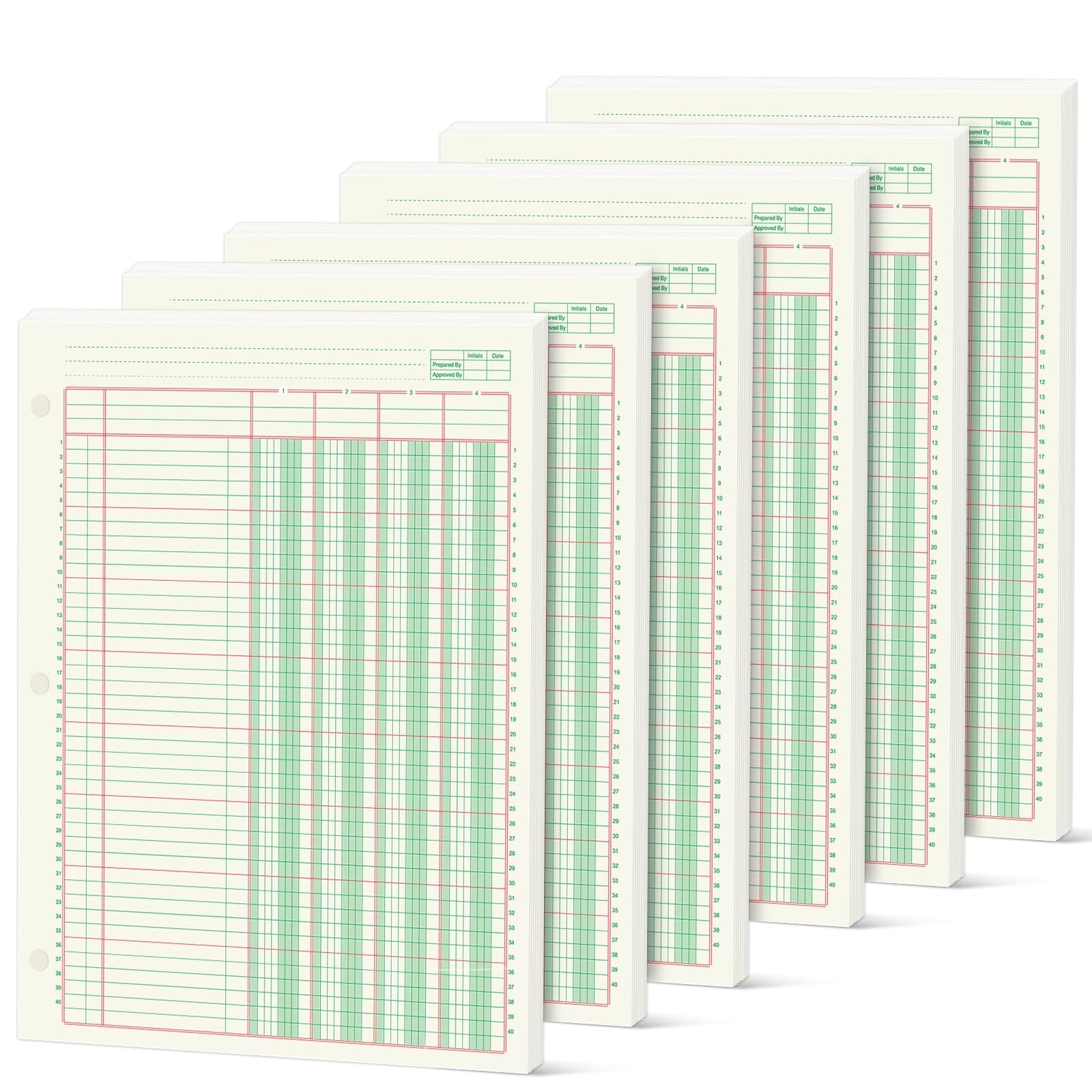 300 Sheets Columnar Analysis Pad – 6 Pads, 3 Hole Punch, 8.5″x11″ Ledger Paper f