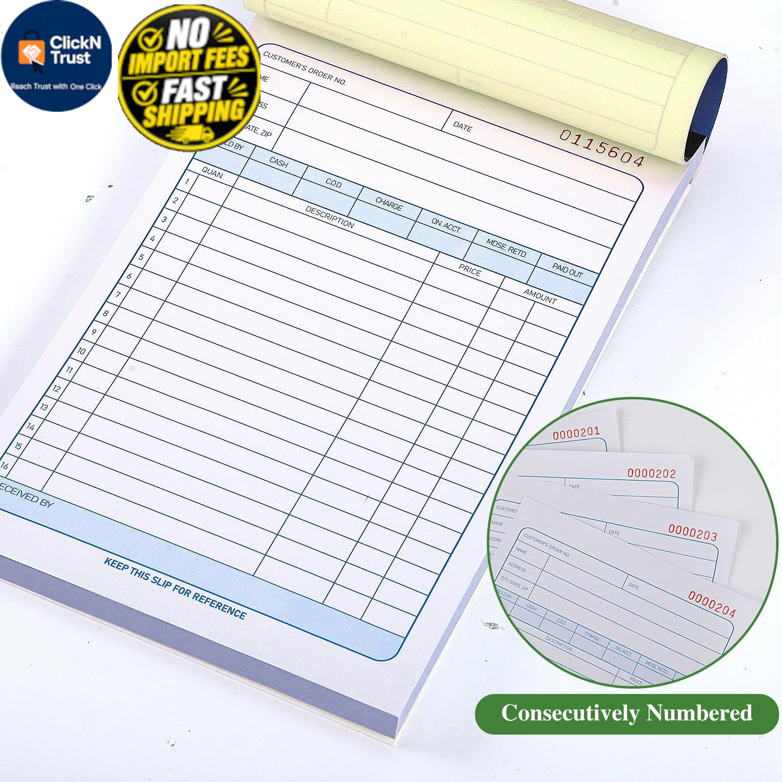 6 Pack Sales Order Book, 5-9/16 x 8-7/16″ Receipt Book with Carbon…