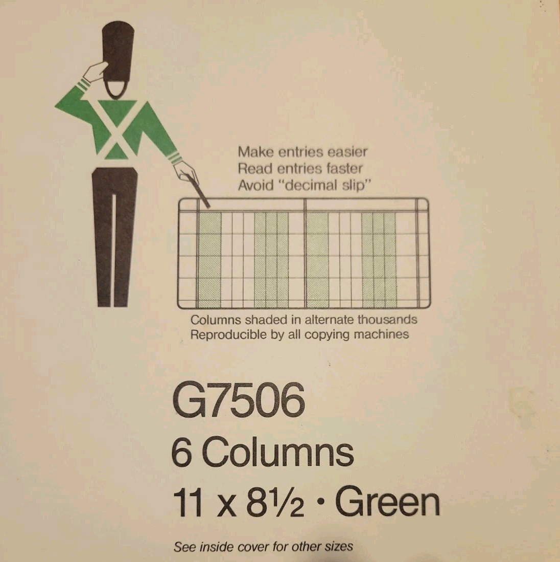 Wilson Jones 6 Column Write Columnar Pad G7506 Green 11 x 8-1/2” Lot of 2 New