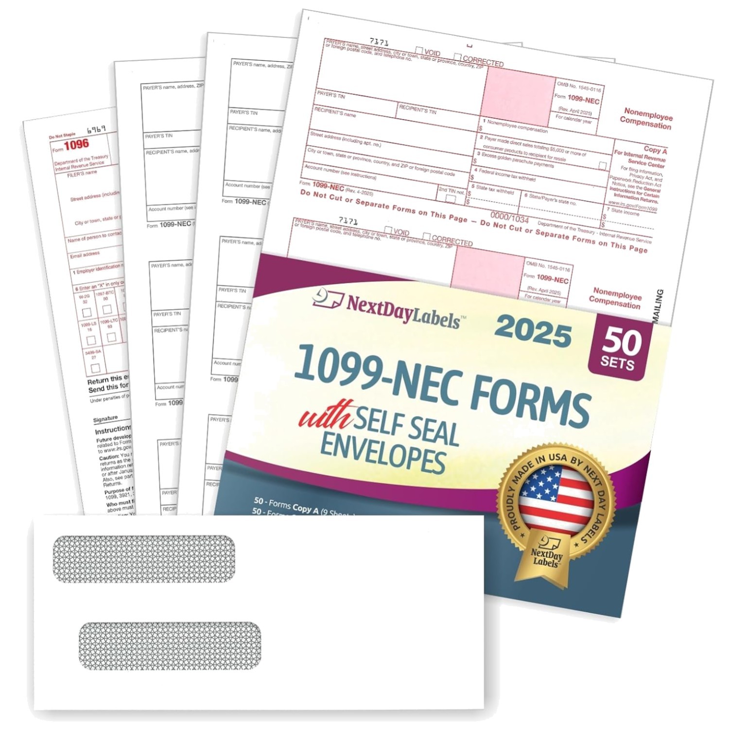 50 1099-NEC Forms Kit with 3 1096 – QuickBooks Compatible