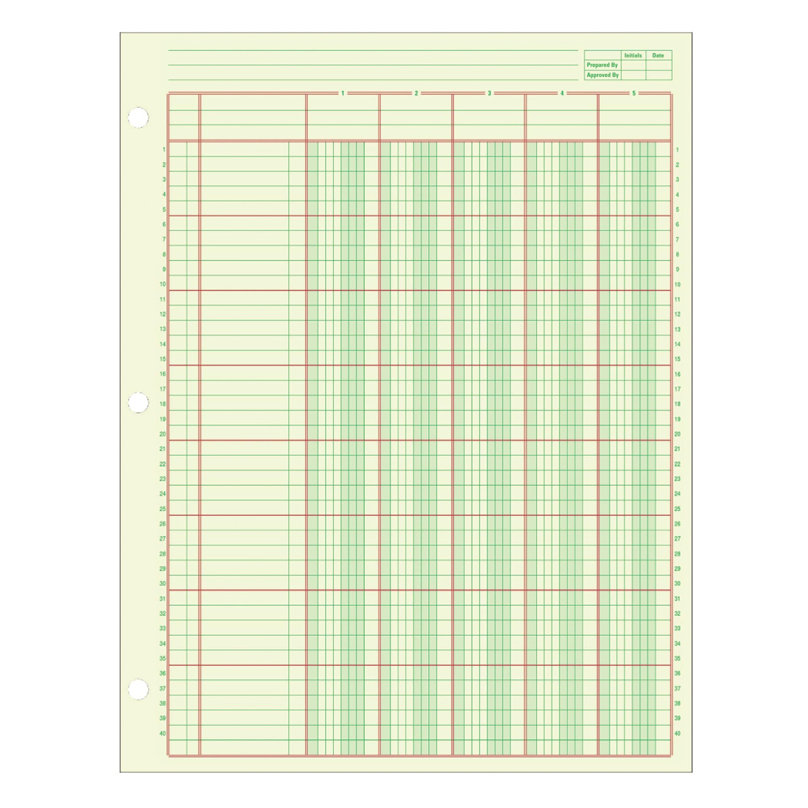 Adams Columnar Analysis Pad 5 Column Accounting Ledger 50 Sheets Green Paper